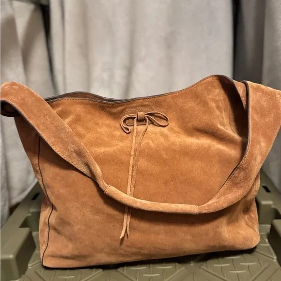 Lucky Brand Suede Shoulder Tote in Camel Brown - Picture 1 of 8
